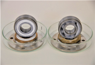 耐水性試験による比較 カシーダ（左）、市販品H1グリース（右）